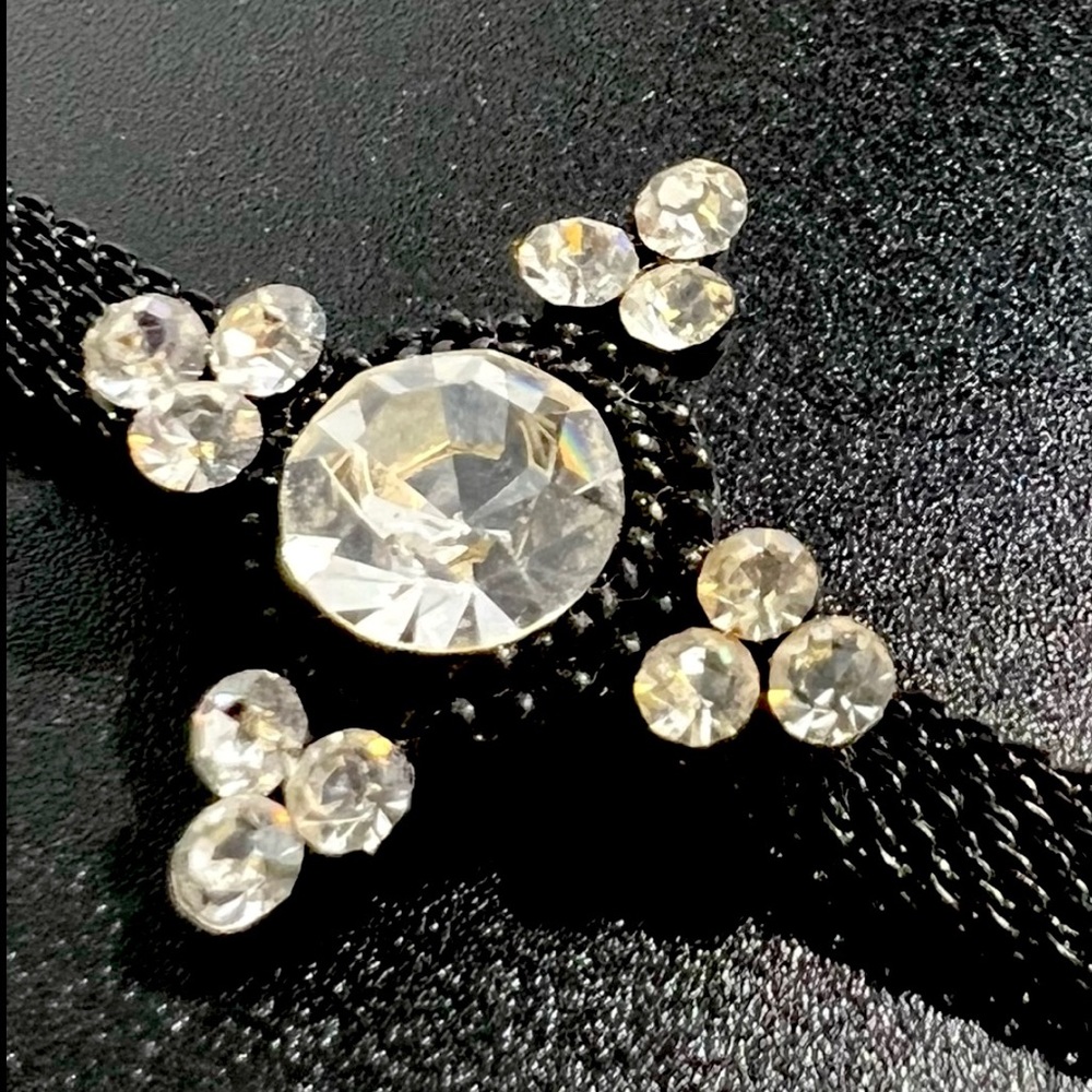 Vintage Crystal Star Flower Black Mesh Choker